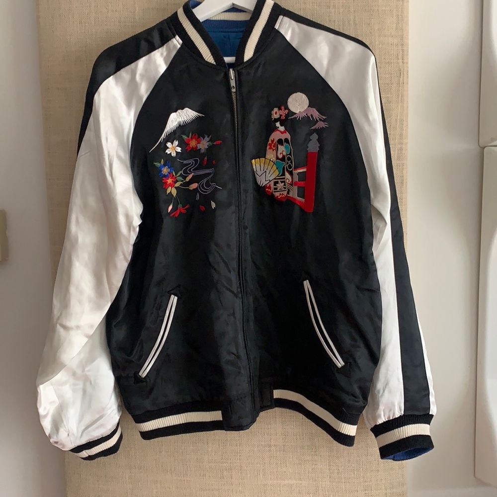 Vintage satin reversible souvenir Geisha bomber